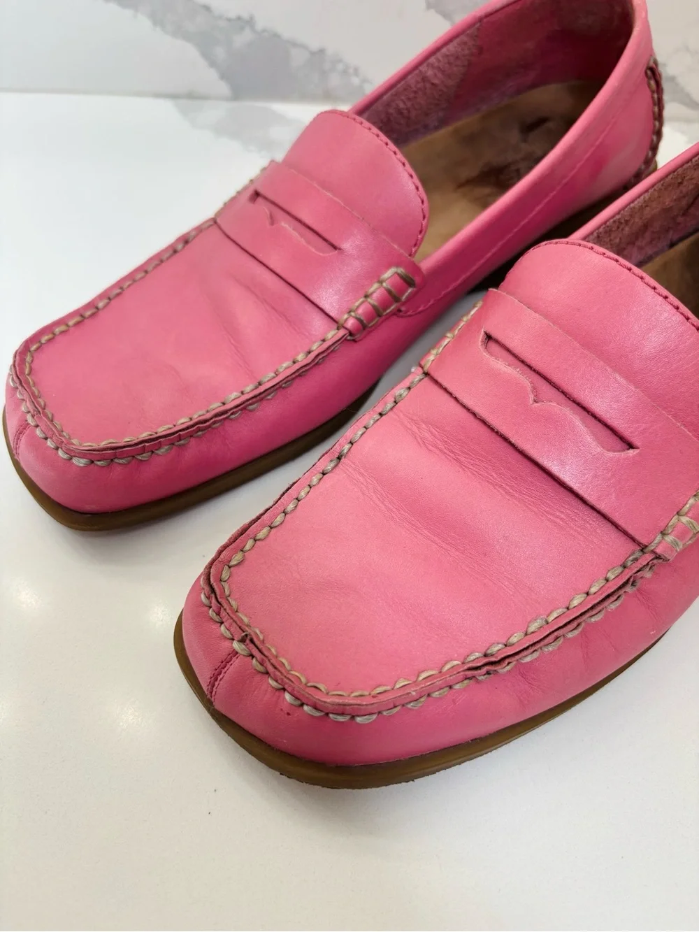 A2 by AEROSOLES Women’s 10B Pink Square Toe Loafers with Stitching Detail